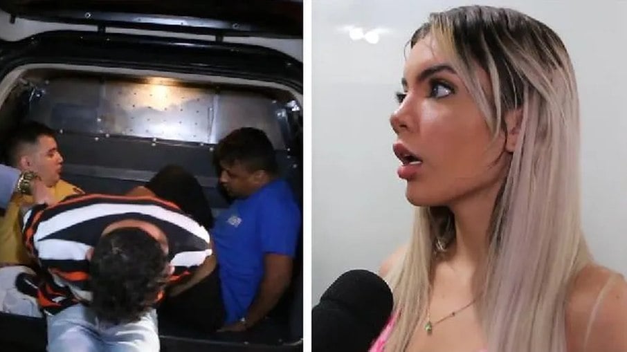 Três criminosos foram presos em flagrante por sequestrar, roubar e estuprar passageiras (à esquerda) e uma das vítimas a influenciadora Giovanna Pacheco (à direita)