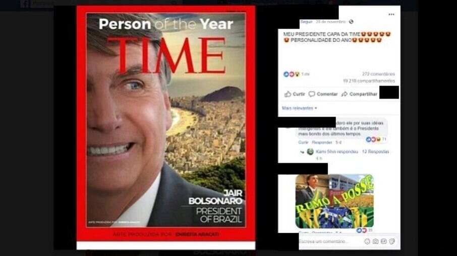 Nas fake news divulgadas na internet por apoiadores, em 2018, Bolsonaro estampava a capa da Time como 'personalidade do ano'