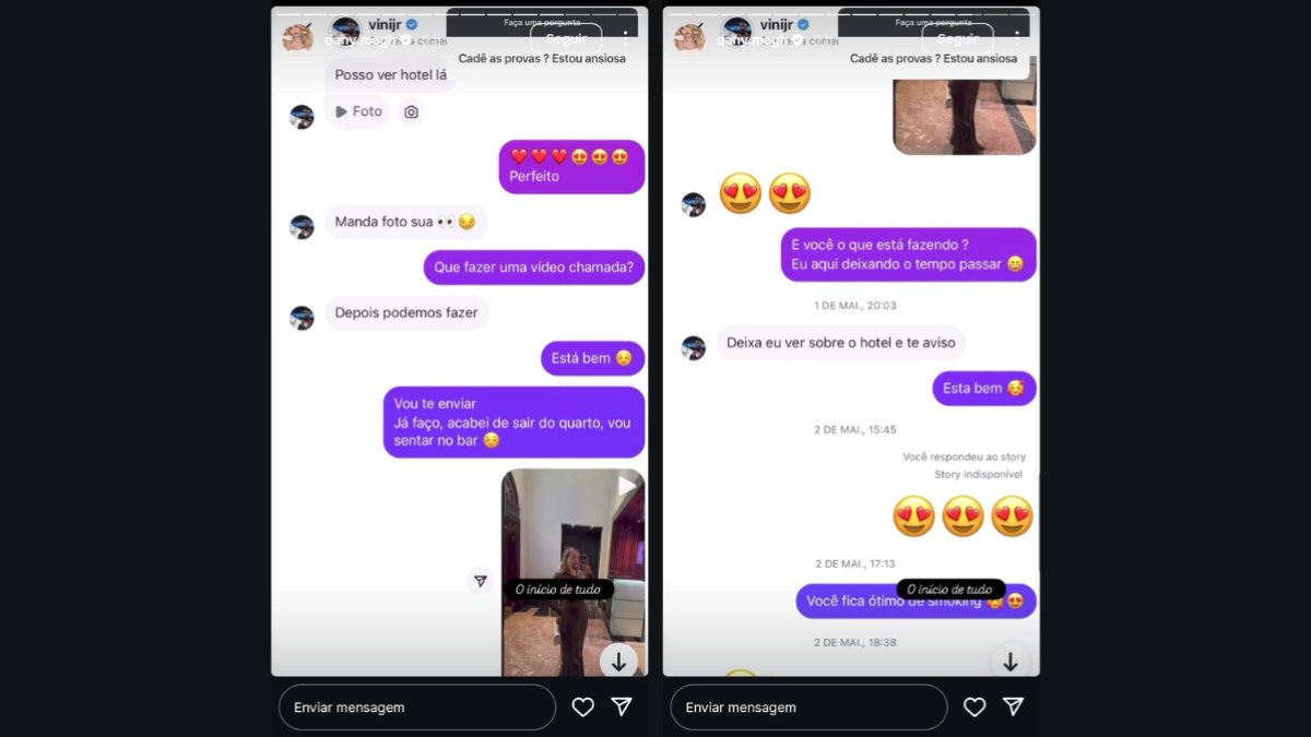 Capturas de tela mostram o início das conversas com Vinicius Jr.