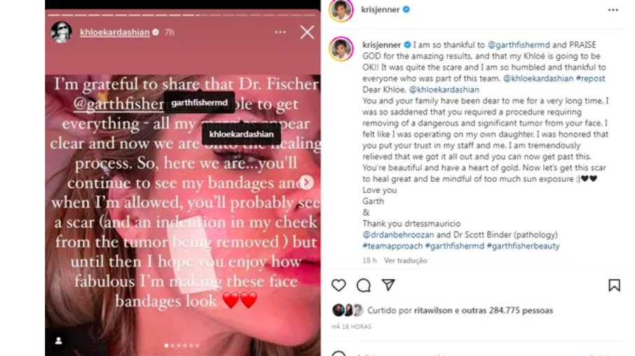 Kris Jenner agradeceu a equipe médica que operou sua filha