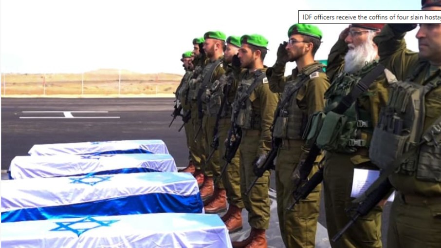Soldados de Israel recebem os corpos de quatro reféns Soldados de Israel recebem os corpos de quatro reféns