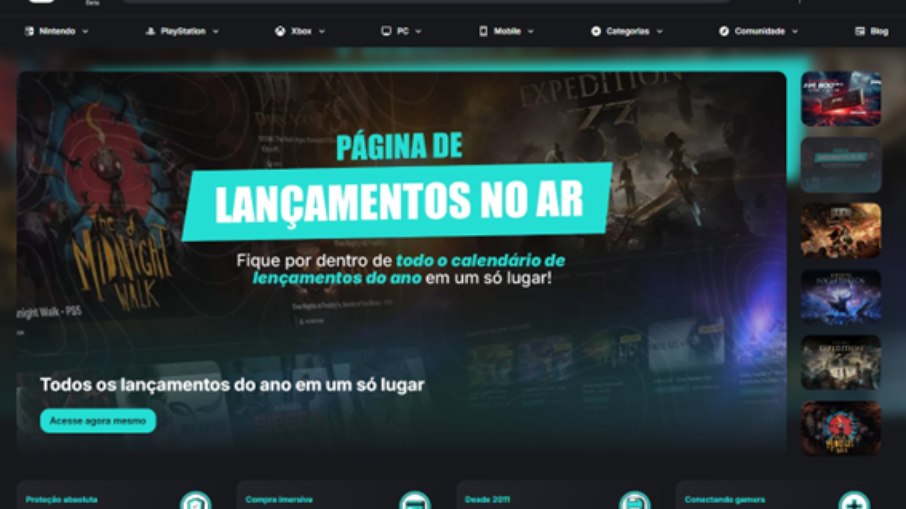Página inicial da Compare Games