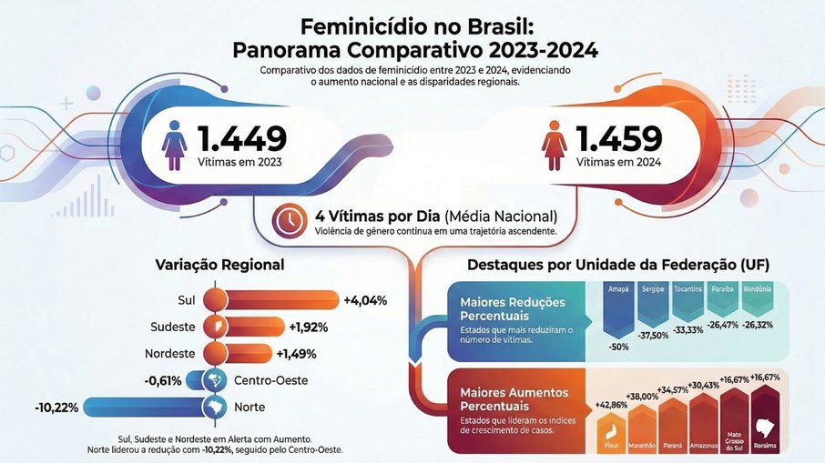 Brasil registrou em média quatro feminicídios por dia em 2025