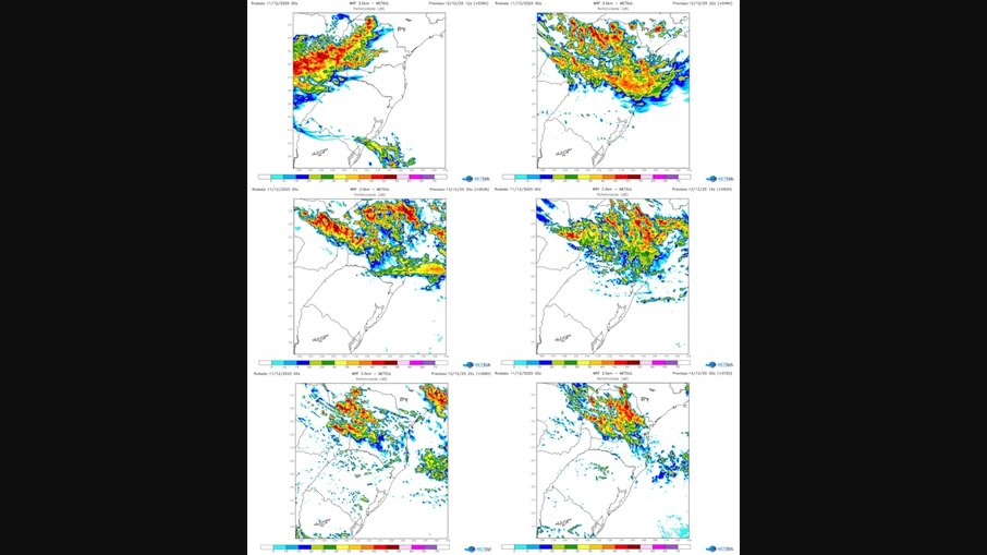 Áreas de instabilidade avançam do Paraguai para o Brasil e elevam o risco de temporais no Sul e Sudeste, segundo a MetSul Meteorologia.