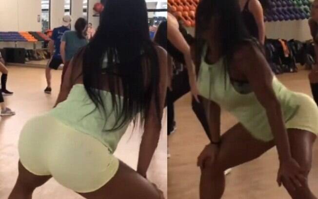Gracyanne Barbosa rebola muito durante aula de fit dance e mostra que sabe dançar o ritmo 