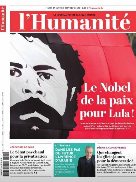 Jornal francês abraça indicação de Lula ao Nobel da Paz e estampa rosto do ex-presidente