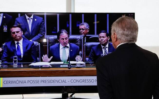 Michel Temer acompanhou cerimÃ´nia de posse de Bolsonaro no Congresso pela televisÃ£o. Foto: RogÃ©rio Melo/PR - 1.1.19