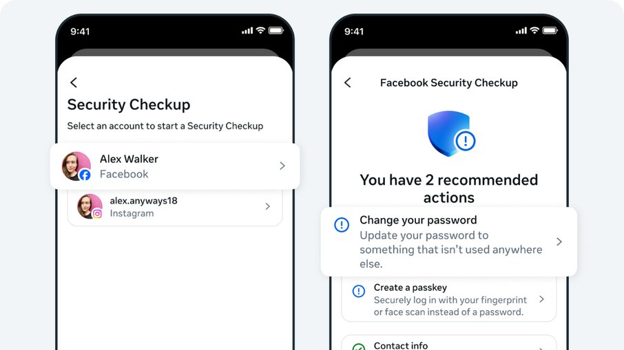 A Meta recomenda ativar 2FA, usar a Verificação de Segurança e habilitar chaves de acesso A Meta recomenda ativar 2FA, usar a Verificação de Segurança e habilitar chaves de acesso
