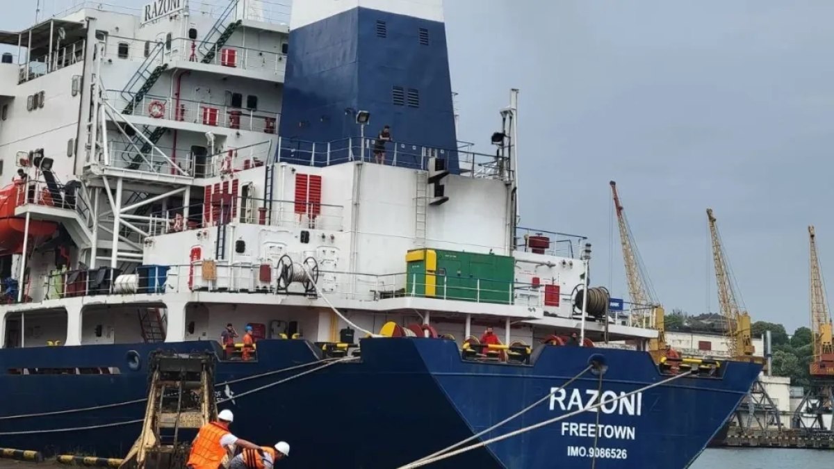 Navio Razoni no porto de Odessa, no sul da Ucrânia