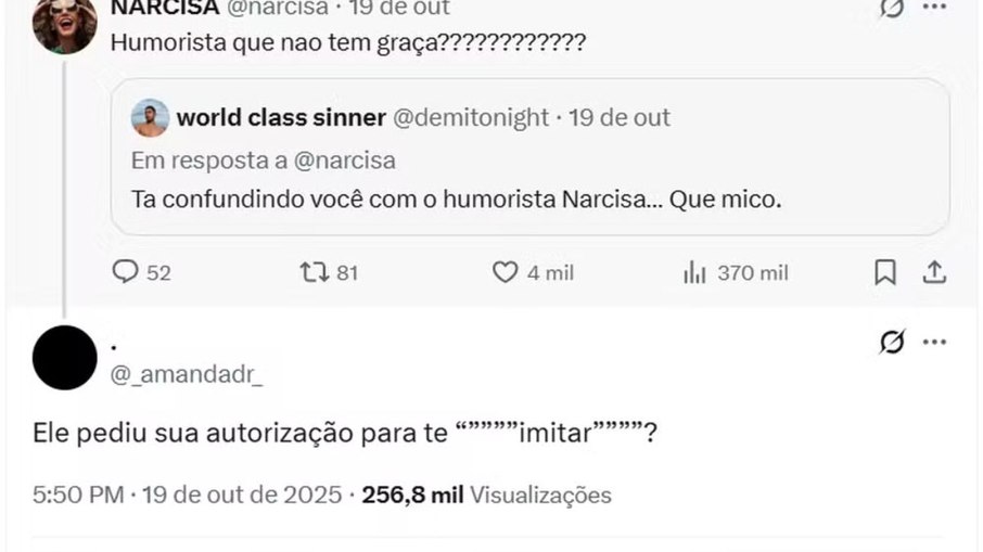 Narcisa critica imitação de Tiago Barnabé e dispara: “Humorista que não tem graça?”