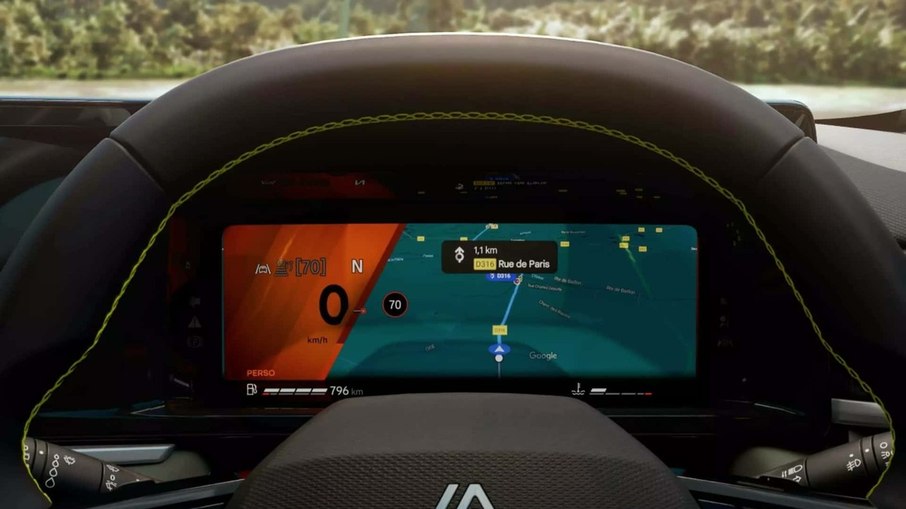 Detalhe do painel de instrumentos digital do Renault Duster 2027