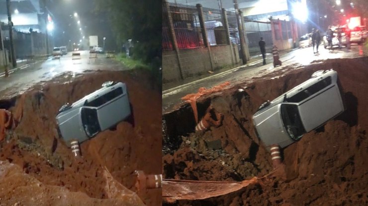 Mais um: carro é engolido por cratera em Cajamar, na Grande SP