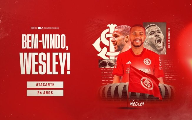 Internacional anuncia reforço do atacante Wesley vindo do Cruzeiro