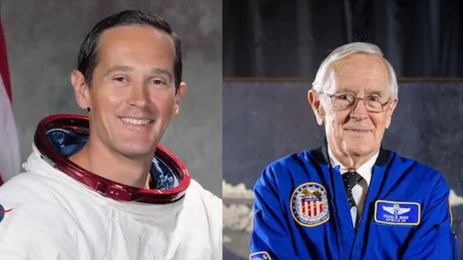 Charles “Charlie” Duke, piloto do módulo lunar da Apollo 16, em registros separados por décadas.