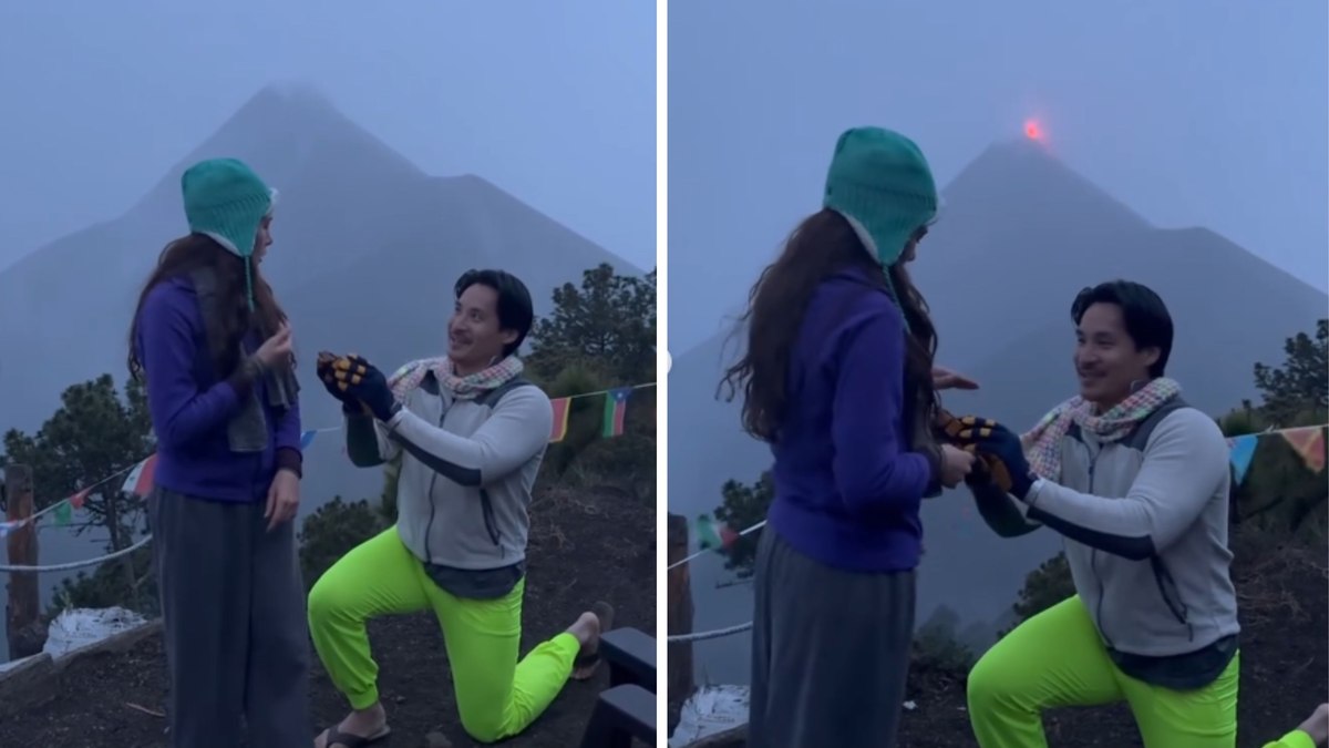 Vulcão entra em erupção durante pedido de casamento e viraliza Vulcão entra em erupção durante pedido de casamento e viraliza