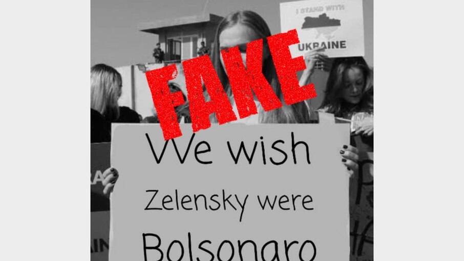 Não é verdade que ucraniana protestou com cartaz pedindo que Zelensky fosse Bolsonaro