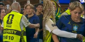 Filho de Neymar é barrado por seguranças após jogo do Brasil