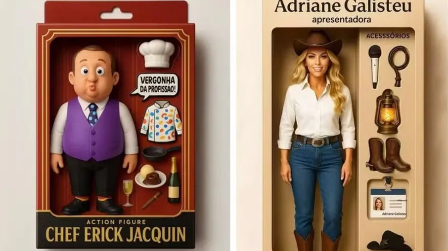 Bonecos detalhados do chef de cozinha Jacquin e da apresentadora Galisteu