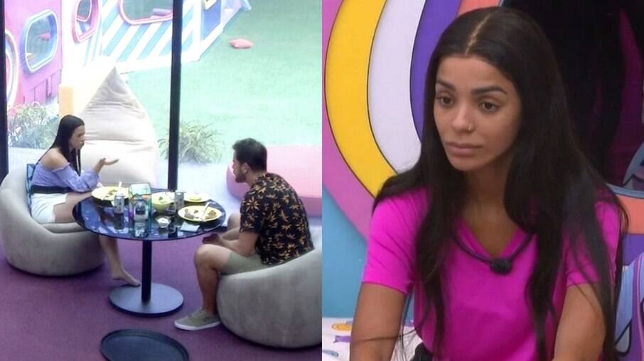 Larissa e Gustavo conversando sobre Brunna no 'BBB 22'