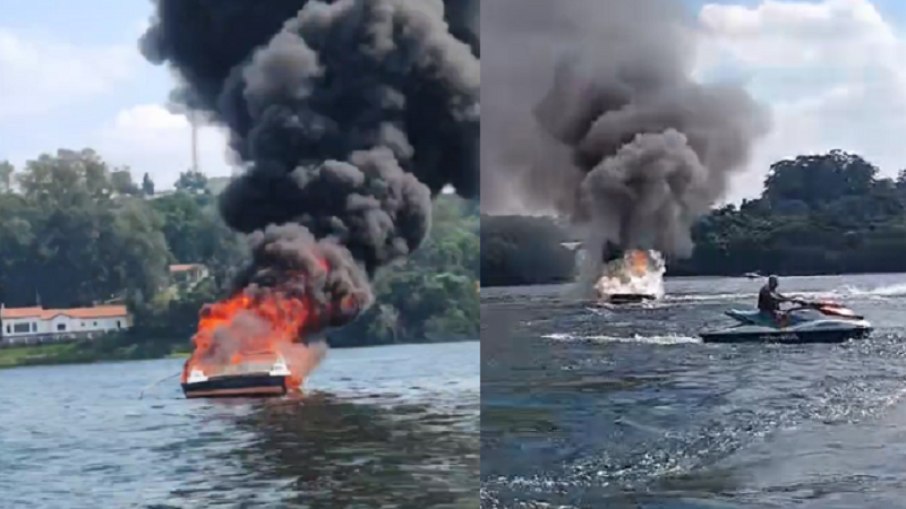 Lancha foi destruída pelo fogo Lancha foi destruída pelo fogo