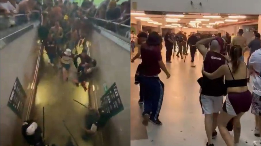 Tumulto no setor visitante paralisa jogo entre Fluminense e Lanús Tumulto no setor visitante paralisa jogo entre Fluminense e Lanús