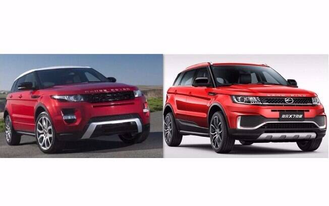 Carro chinês: à esquerda o original Range Rover Evoque, ao lado da cópia Landwind X7. O plágio chinês é extremo