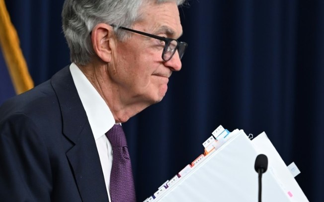 Presidente do Federal Reserve, Jerome Powell, após uma coletiva de imprensa em Washington DC em 18 de dezembro de 2024