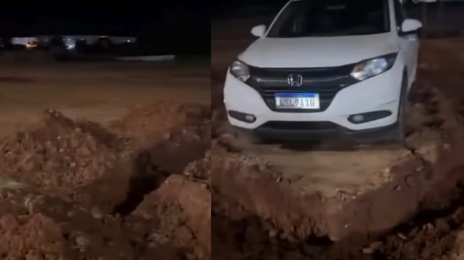 Vala foi cavada ao redor do carro com retroescavadeira Vala foi cavada ao redor do carro com retroescavadeira