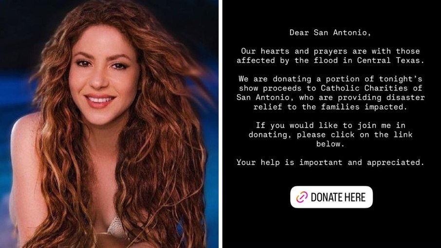 Shakira doa parte de show às vítimas das enchentes no Texas Shakira doa parte de show às vítimas das enchentes no Texas