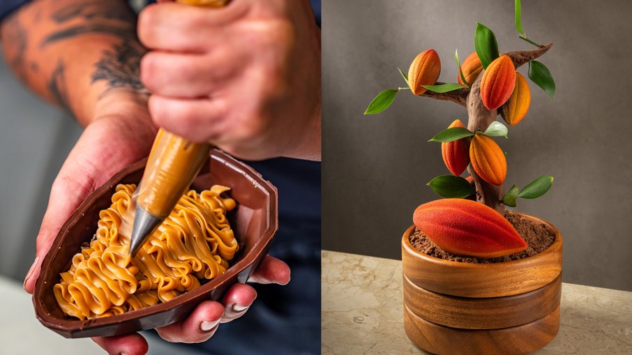 Ovo de páscoa recheado e entremet de chocolate