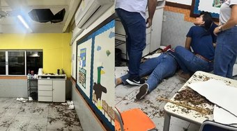 Professora cai de uma sala a outra após chão ceder em escola