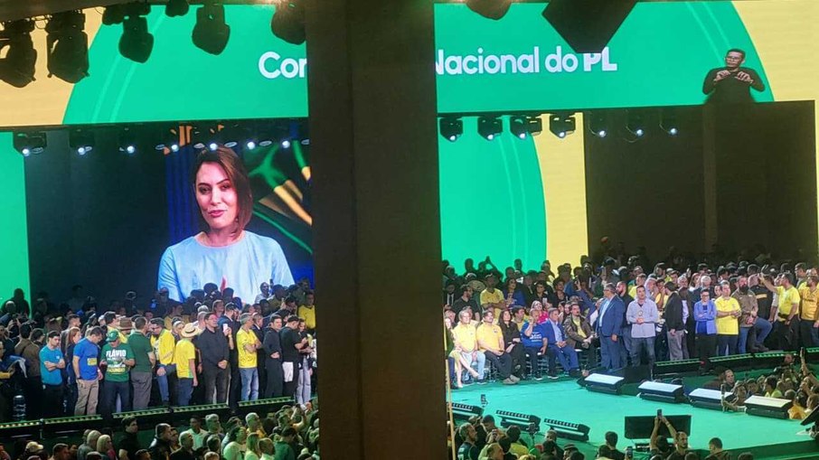 Michelle Bolsonaro em vídeo na convenção do PL