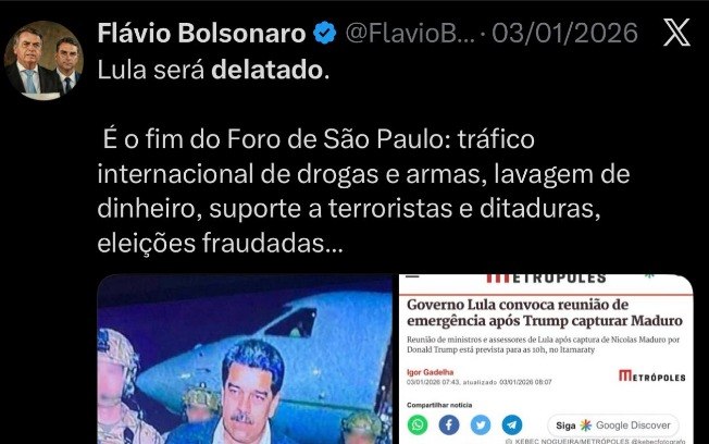 Postagem Flávio Bolsonaro Postagem Flávio Bolsonaro