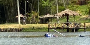 Helicóptero cai em pesqueiro e deixa uma pessoa ferida