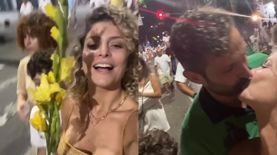 Bárbara Borges troca beijo com Iran Malfitano em noite de Ano Novo