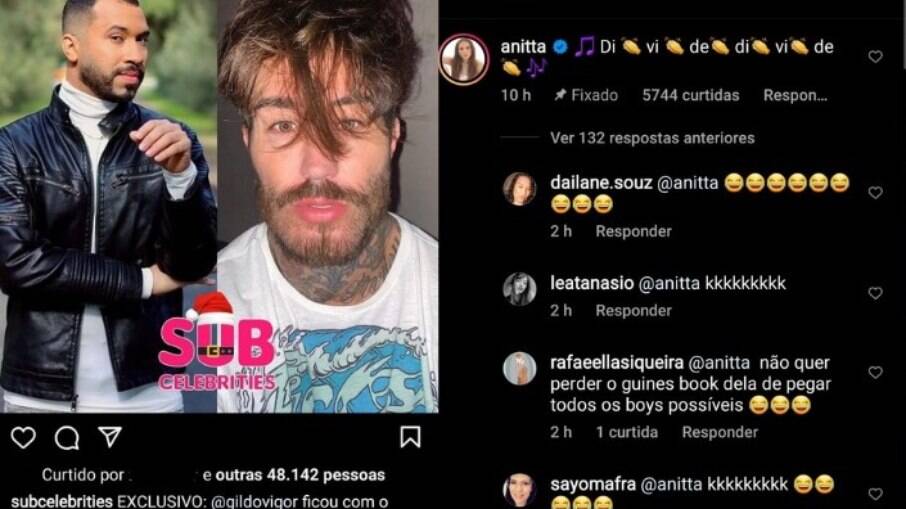 Anitta comenta em post sobre affair de Gil do Vigor 