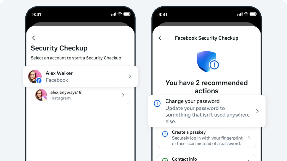 A Meta recomenda ativar 2FA, usar a Verificação de Segurança e habilitar chaves de acesso