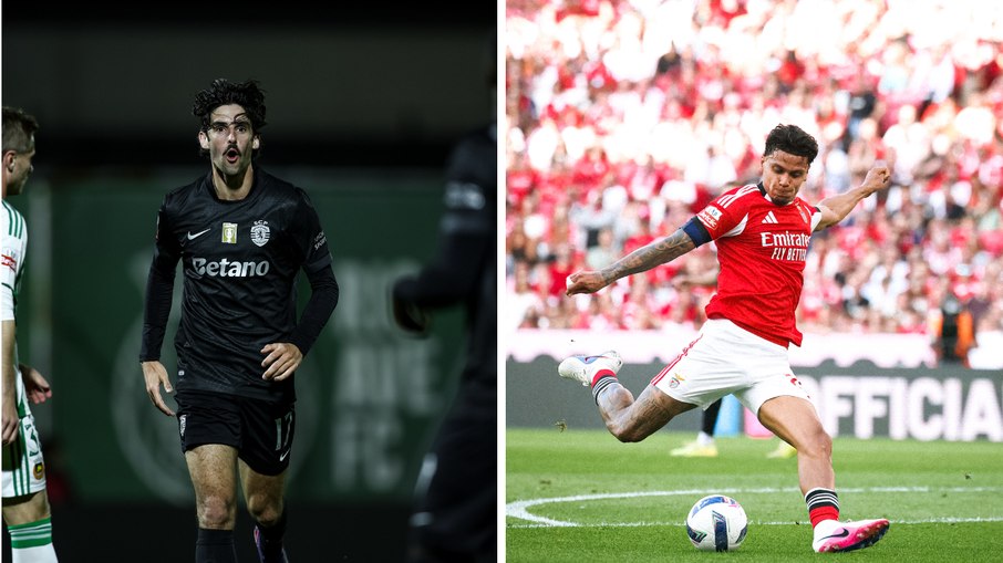 Francisco Trincão, do Sporting, e Richard Rios, do Benfica, tentam garantir seus clubes na próxima Liga dos Campeões