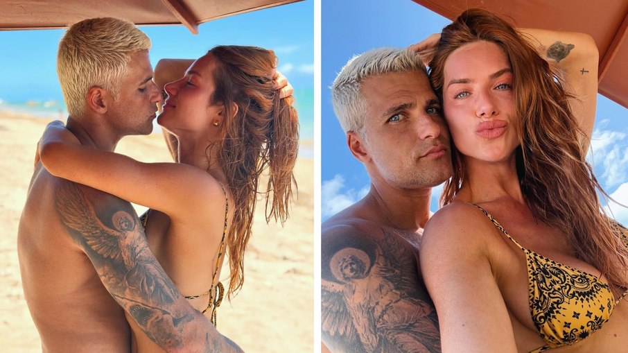 Giovanna Ewbank declara amor a Bruno Gagliasso em fotos românticas em praia de Alagoas