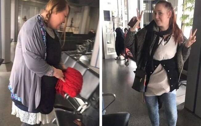 Para evitar pagar taxa de bagagem de mão extra, a inglesa Natalie Wynn vestiu quase quatro quilos de roupa