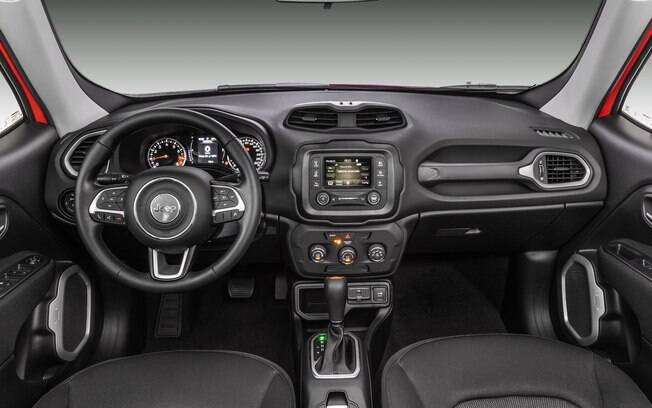 Jeep Renegade 2019 continua com a central multimídia de apenas 5 polegadas. De novo, apenas entrada USB traseira