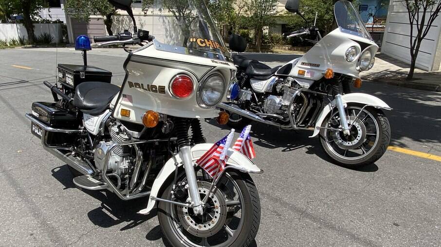 Kawasaki KZ1000: dois exemplares em perfeito estado, sendo um deles caracterizado como viatura de polícia