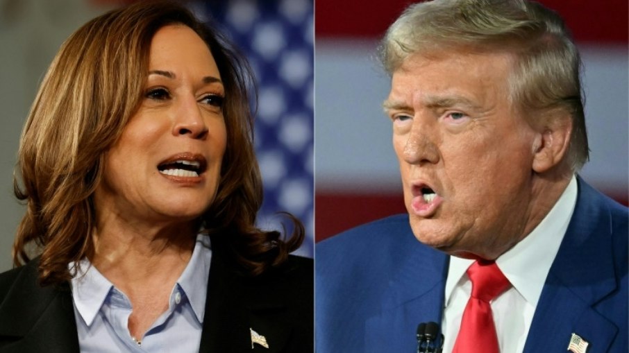 A vice-presidente e candidata democrata Kamala Harris e o ex-presidente e candidato republicano Donald Trump