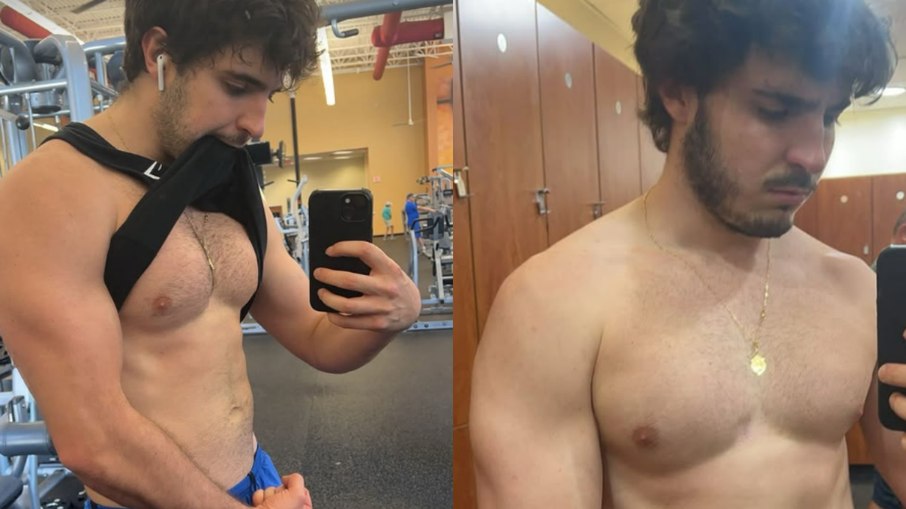 João Augusto Liberato exibe corpão na academia