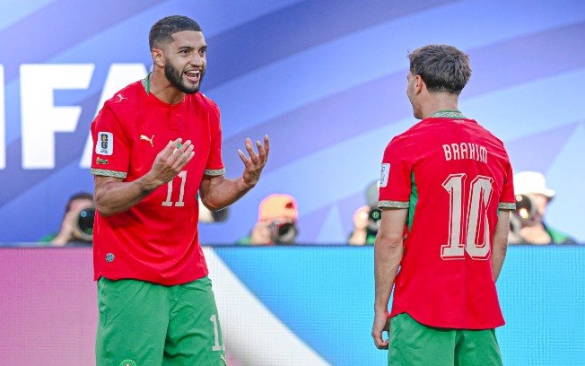 Saibari comemorando o gol de Marrocos 