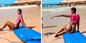 De biquíni, Gabz, de Coração Acelerado, curte dia de praia no Rio