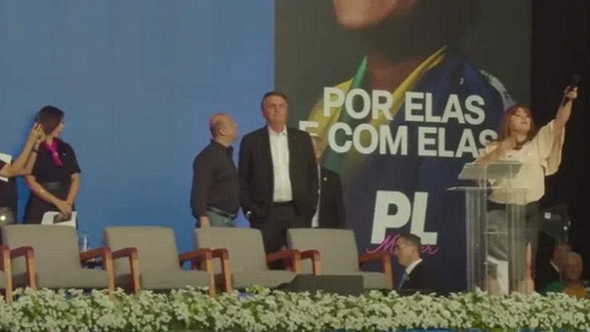 O ex-presidente, Jair Bolsonaro, durante evento do PL Mulher em São Paulo neste sábado (6)