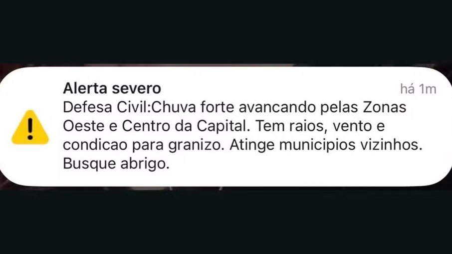 Alerta da Defesa Civil do Estado de São Paulo, emitido na sexta-feira (16)