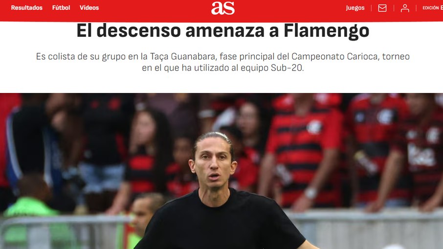 Diário AS, da Espanha, retrata risco de rebaixamento do Flamengo