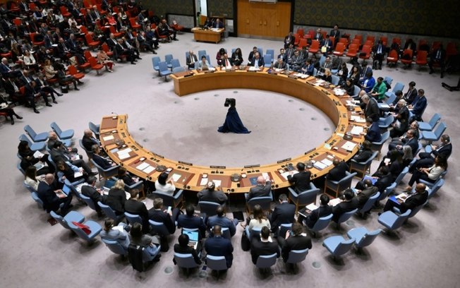 Reunião do Conselho de Segurança da ONU em Nova York, em 18 de abril de 2024